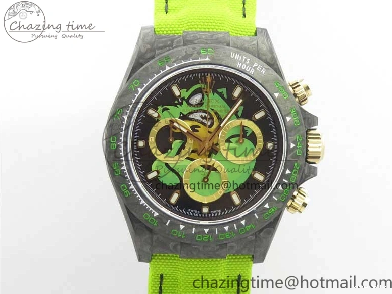 0507 Daytona DIW Carbon V2 WWF Best Edition Black Green Dial On Green Nylon Strap A UrbanChic 3110